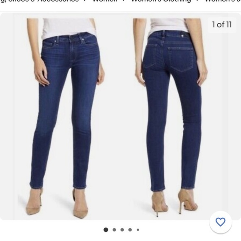 Paige Skyline Skinny blue jeans, medium wash, size 28 waist, 5 pockets, rise 8”.